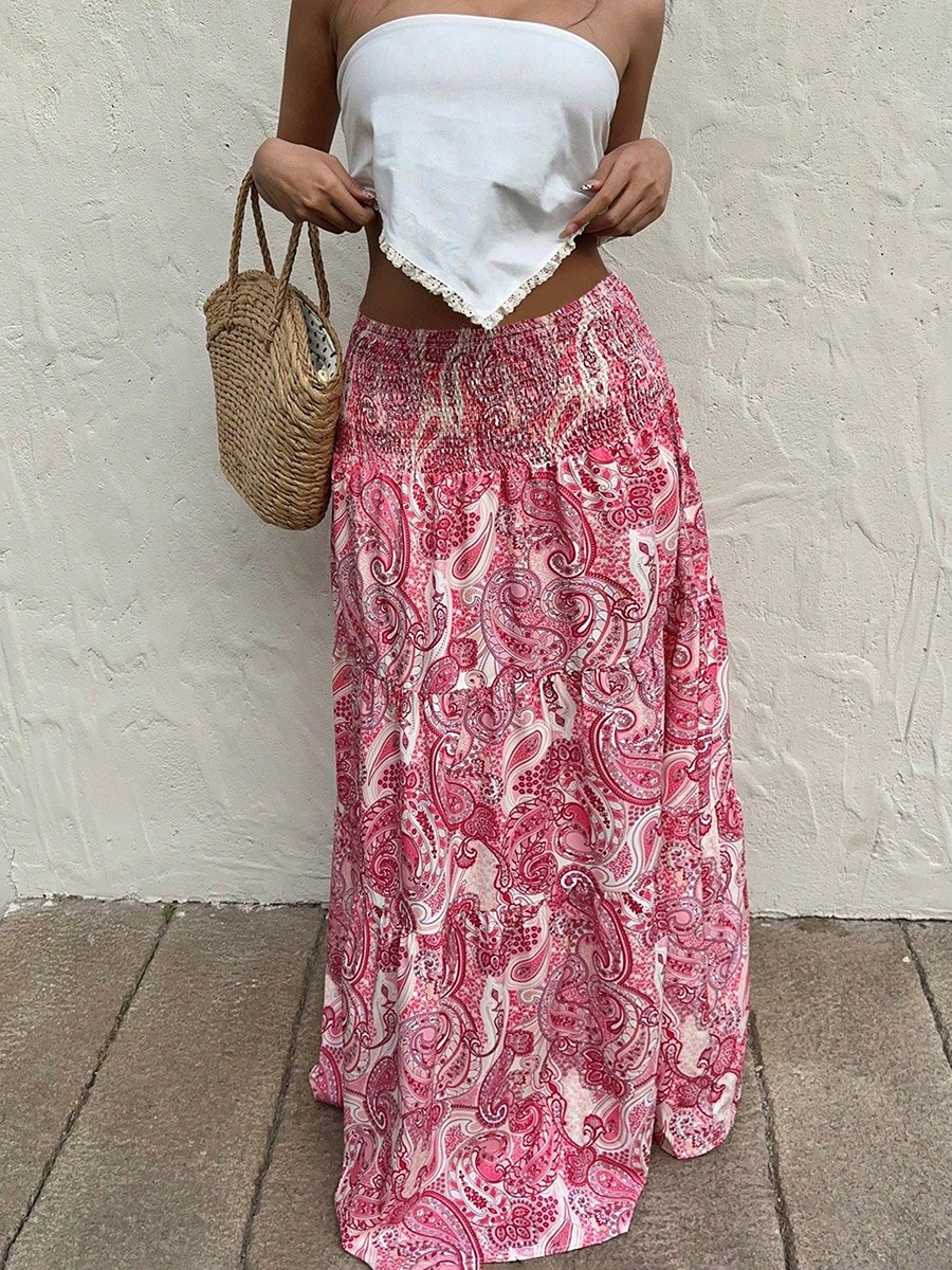 Women Pink Paisley Maxi Skirt