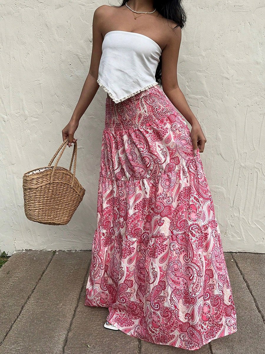 Women Pink Paisley Maxi Skirt