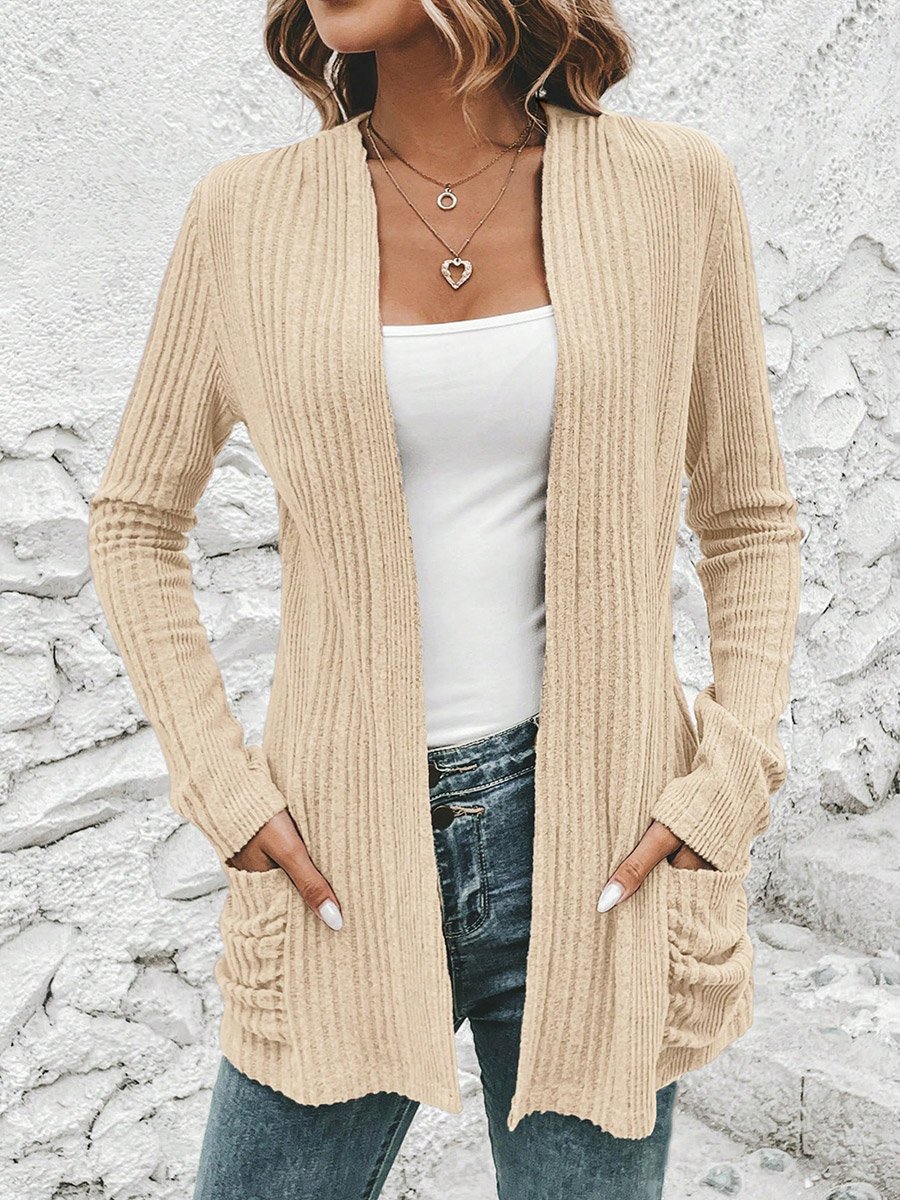 Women Ribbed Knit Front Open Shrug