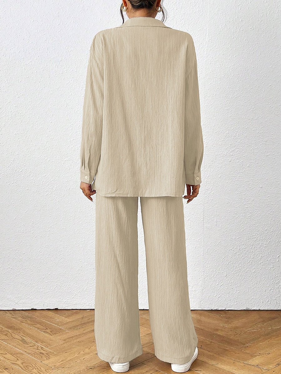 Women Textured Shirt and Wide Leg Pants Co-ords