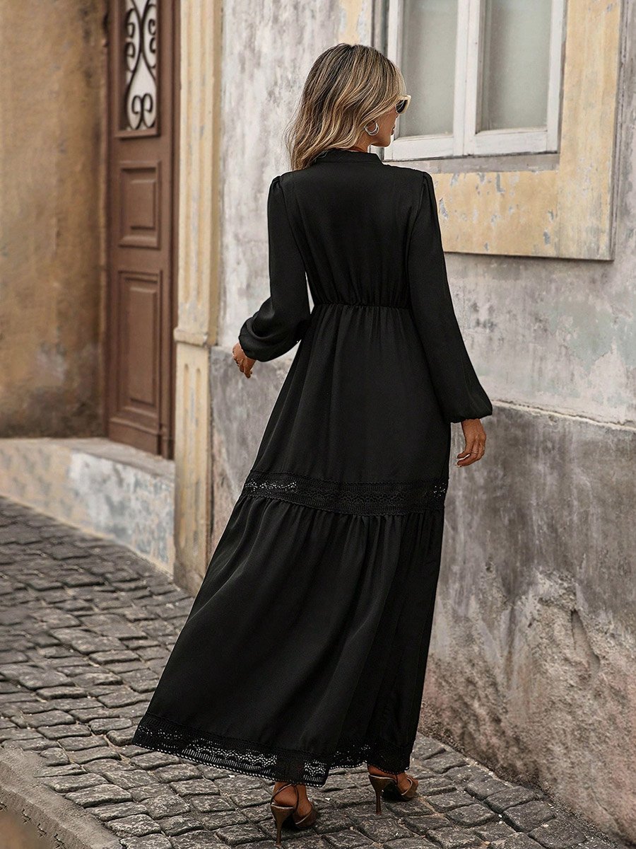Women Black Cut-Out Detail Balloon Sleeve Maxi Dress