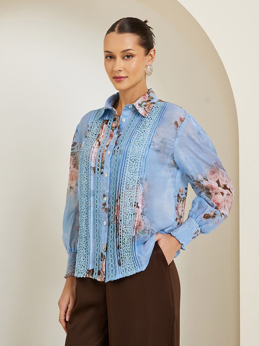 Women Floral Print Long Sleeve Shirt
