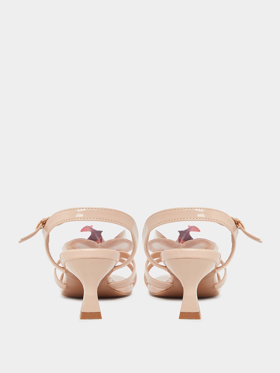 Beige Kitten Heel Sandals with Flower Detail