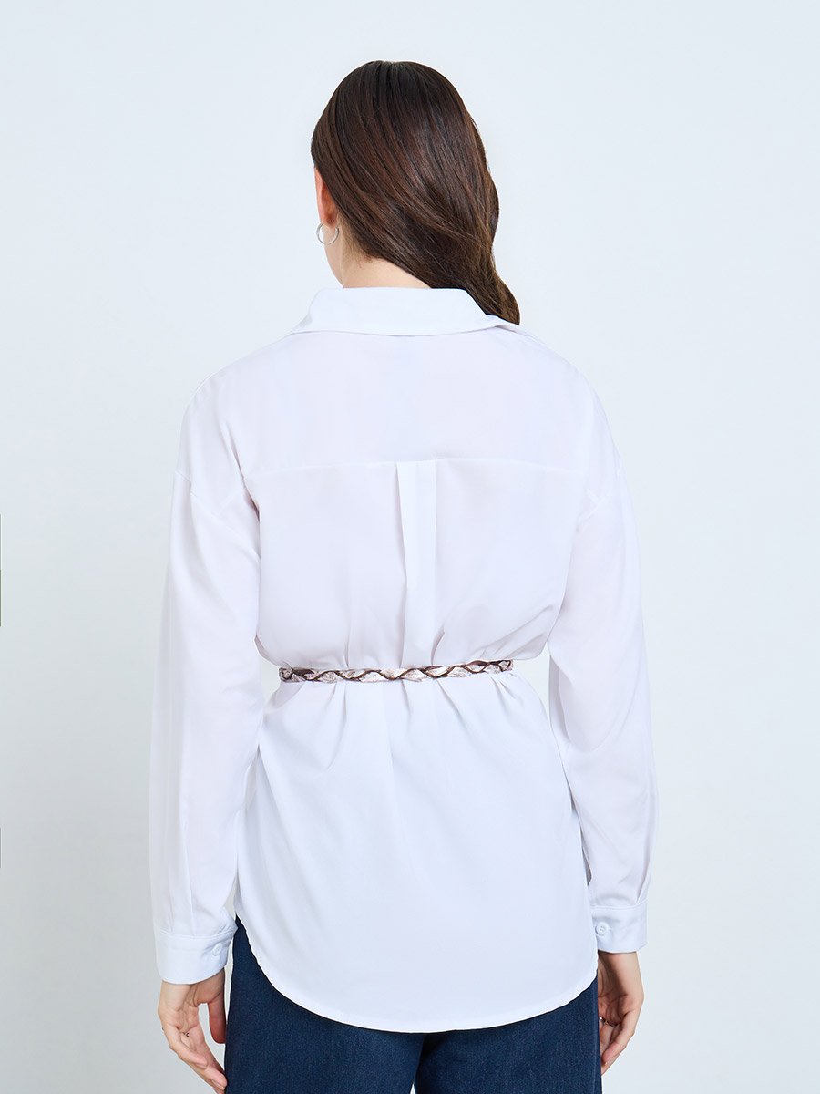 White Long Sleeve Shirt With Belt