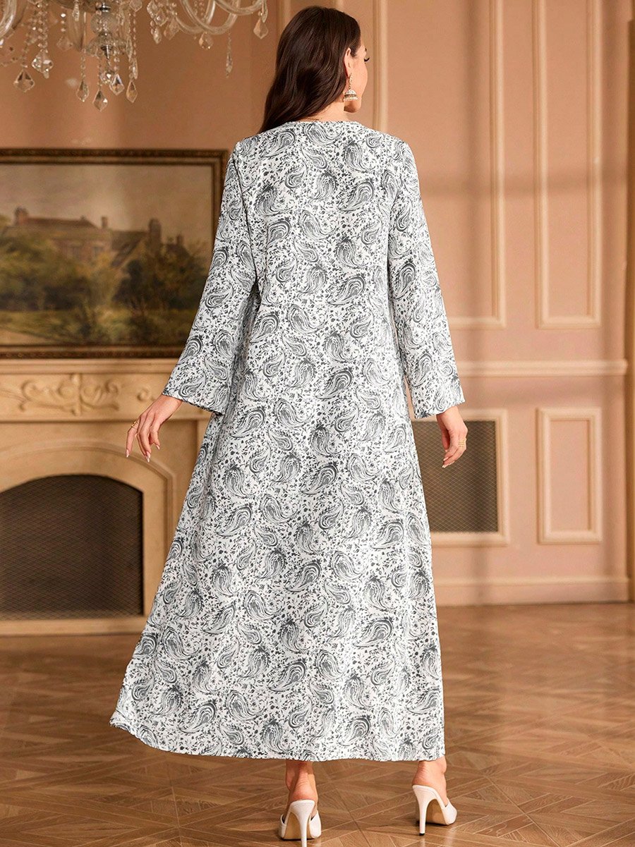 Floral Print Pleated Detail A-Line Maxi Jalabiya