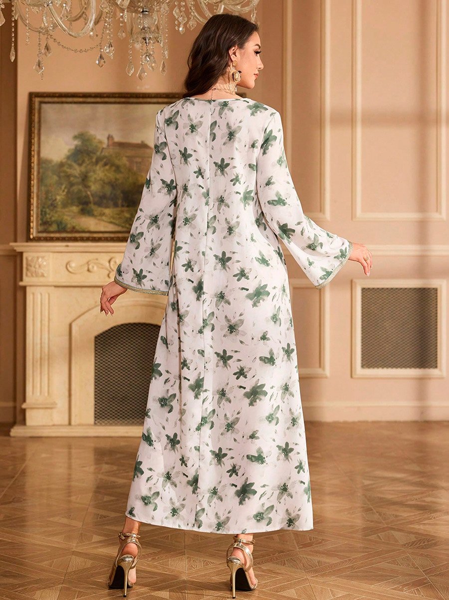 Floral Print Embroidered A-Line Jalabiya