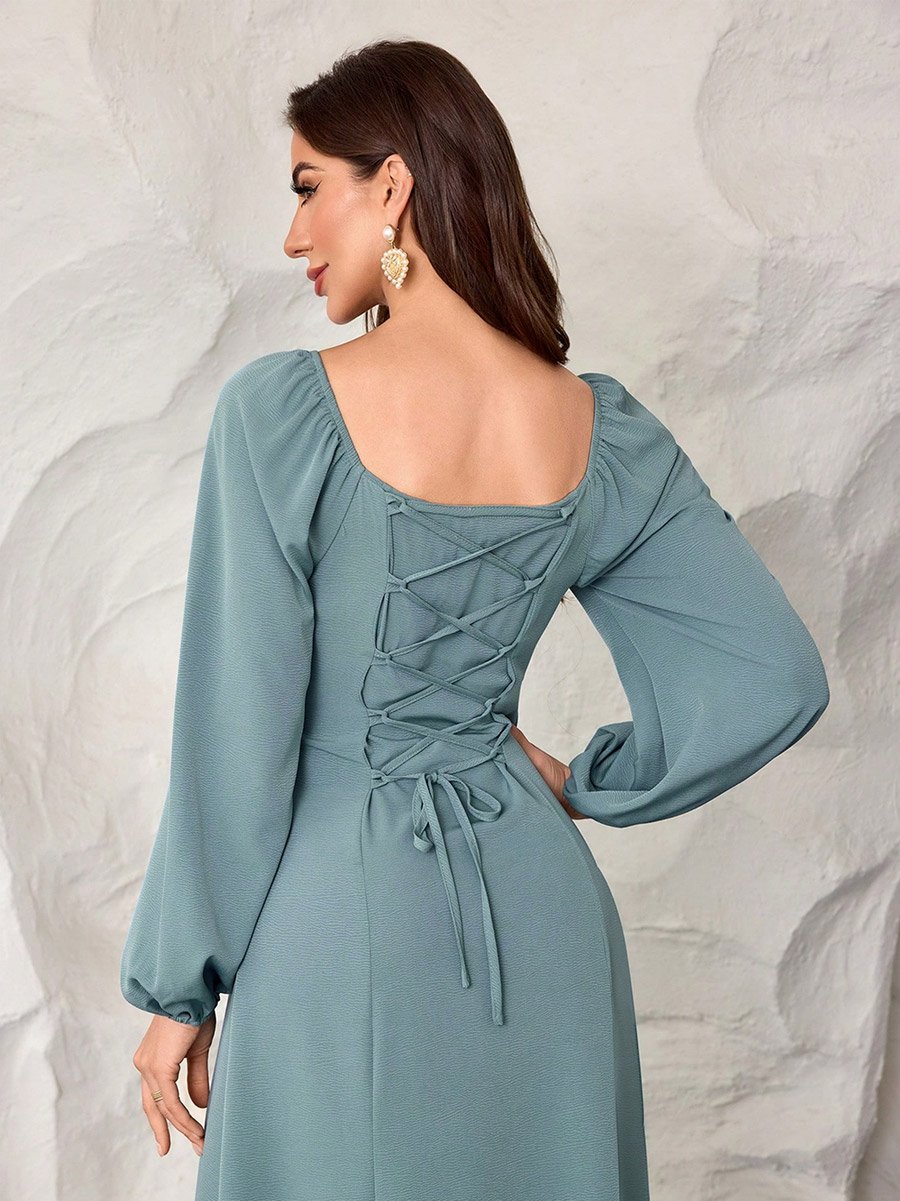 Square Neck Maxi Dress with Back Tie-Up