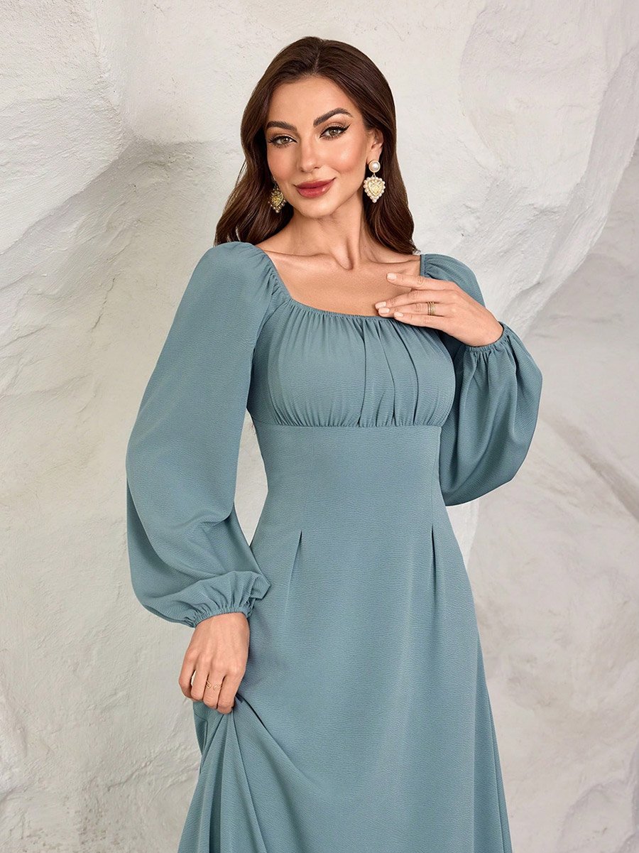 Square Neck Maxi Dress with Back Tie-Up