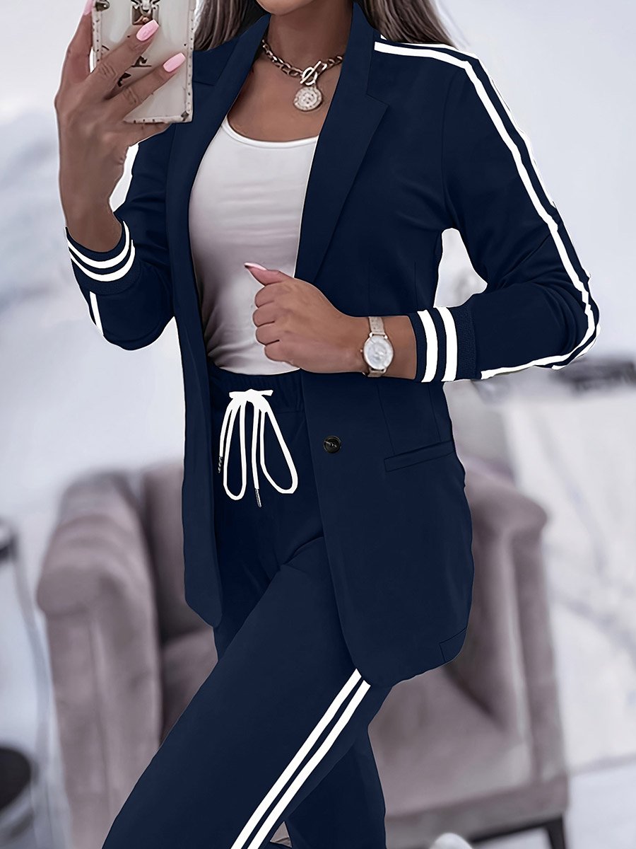 Women Double Striped Long Sleeve Blazer
