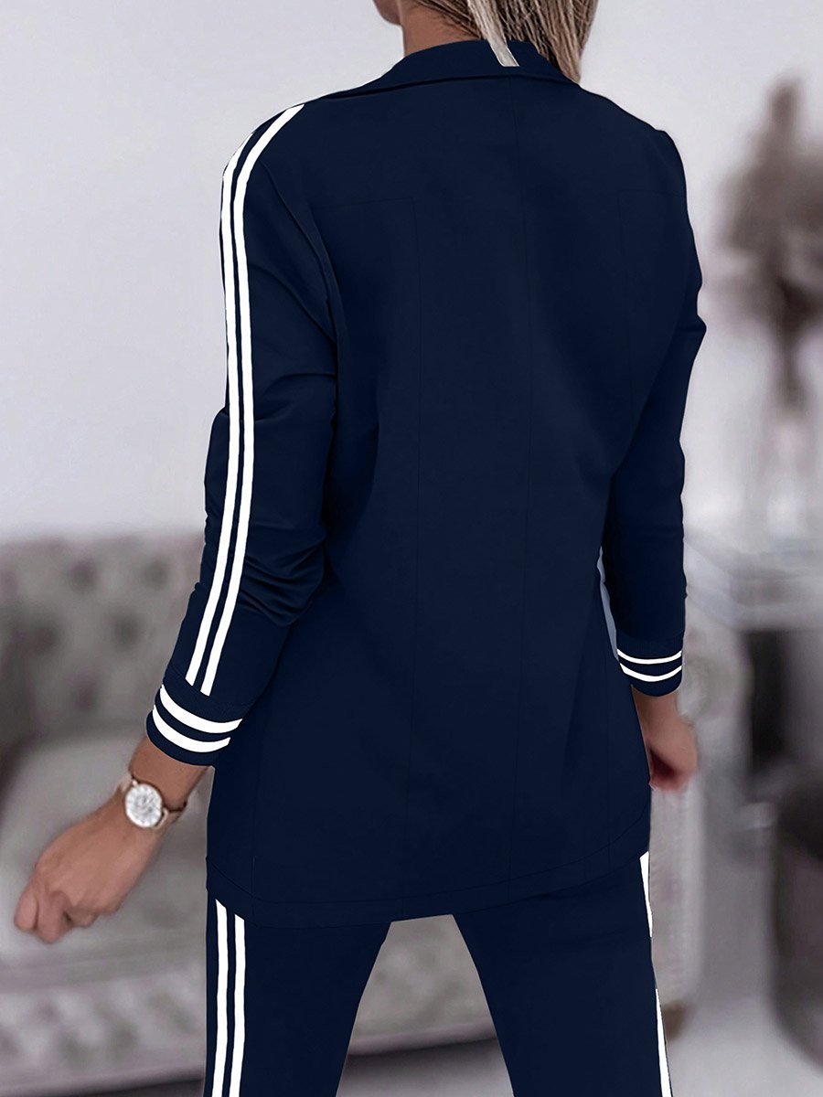 Women Double Striped Long Sleeve Blazer