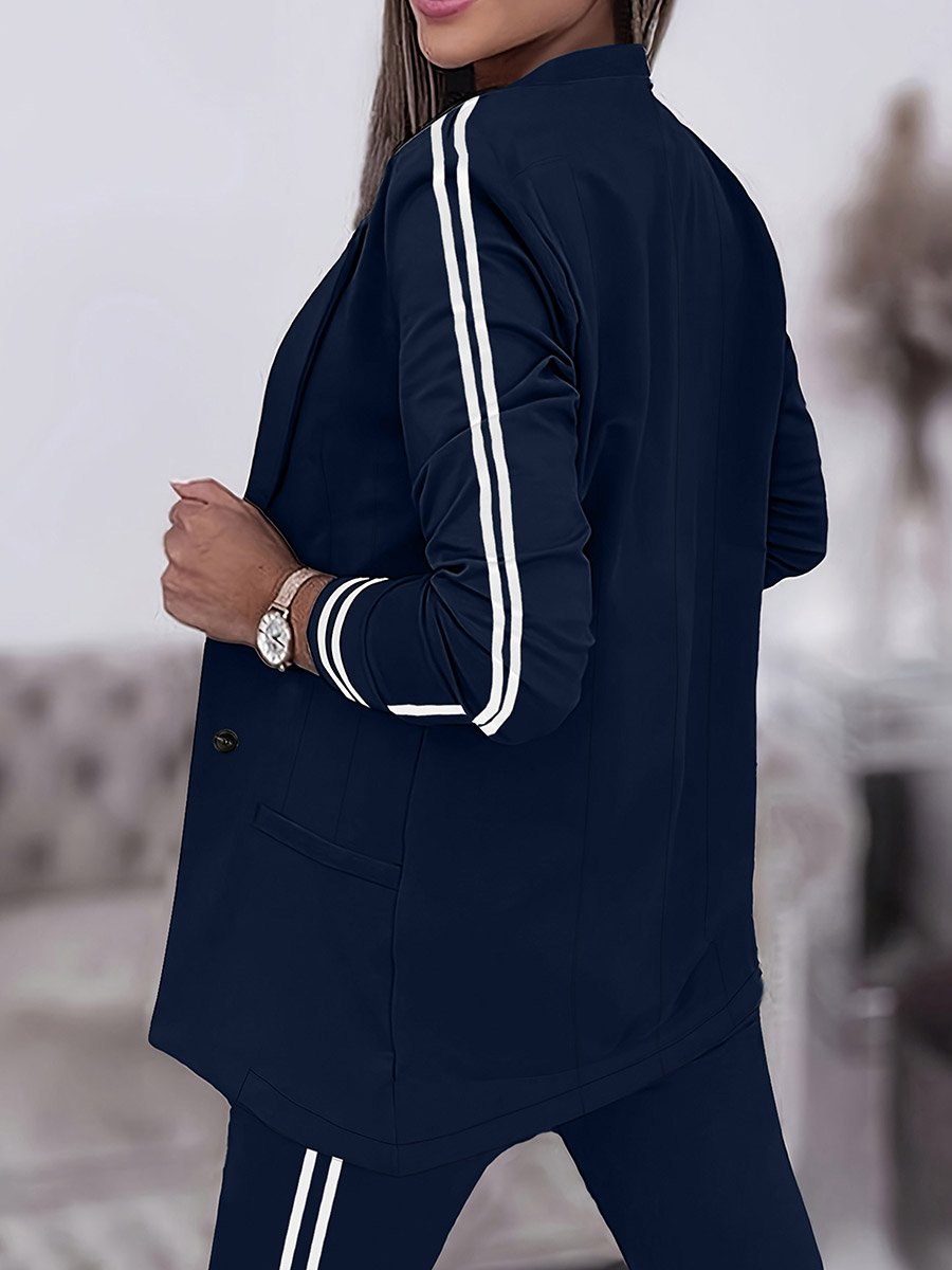 Women Double Striped Long Sleeve Blazer