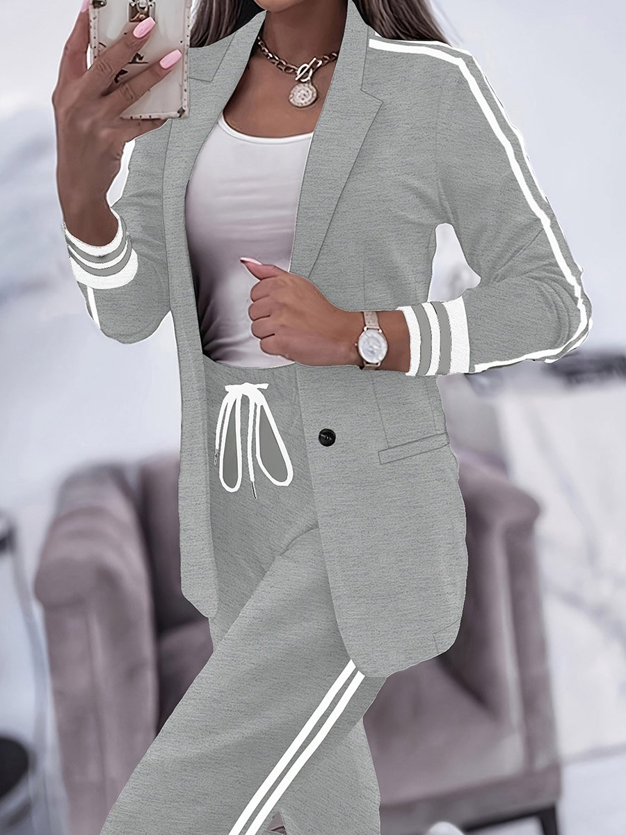 Women Double Striped Long Sleeve Blazer