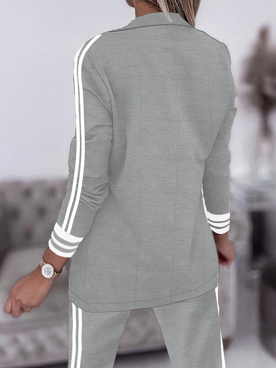 Women Double Striped Long Sleeve Blazer