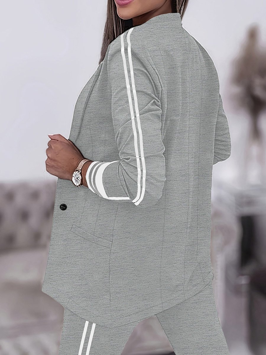 Women Double Striped Long Sleeve Blazer