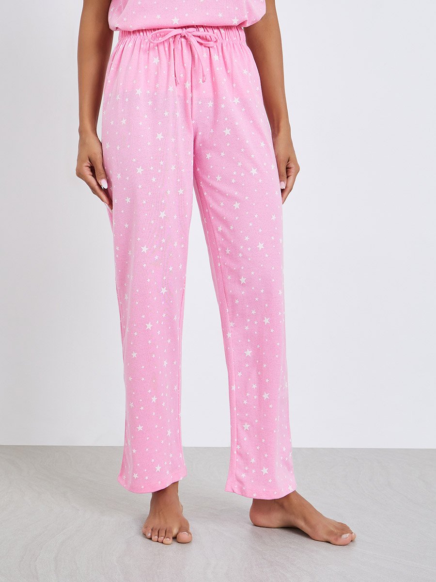 Star Print Round Neck T-Shirt and Pyjama Set