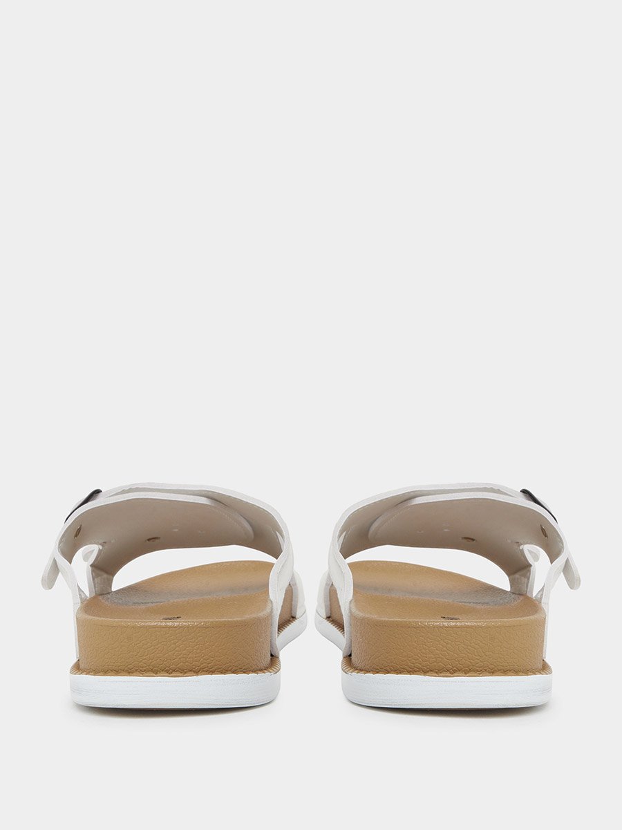Men White Buckle Slide Sandals