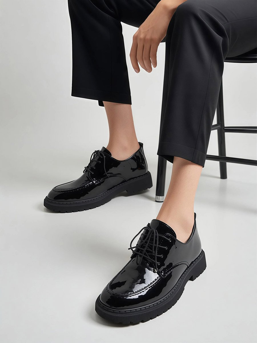 Glossy Black Lace-Up Formal Shoes