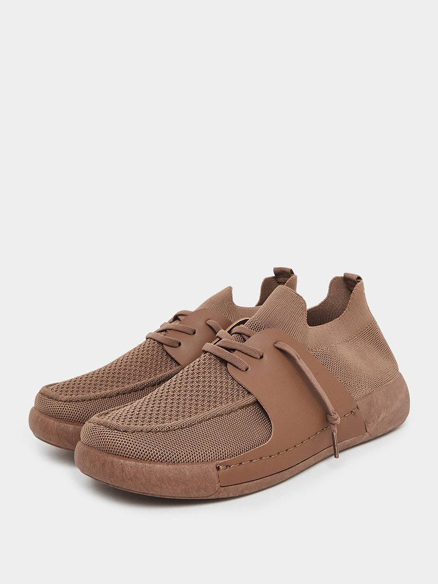 Men Beige Mesh Lace-Up Shoes