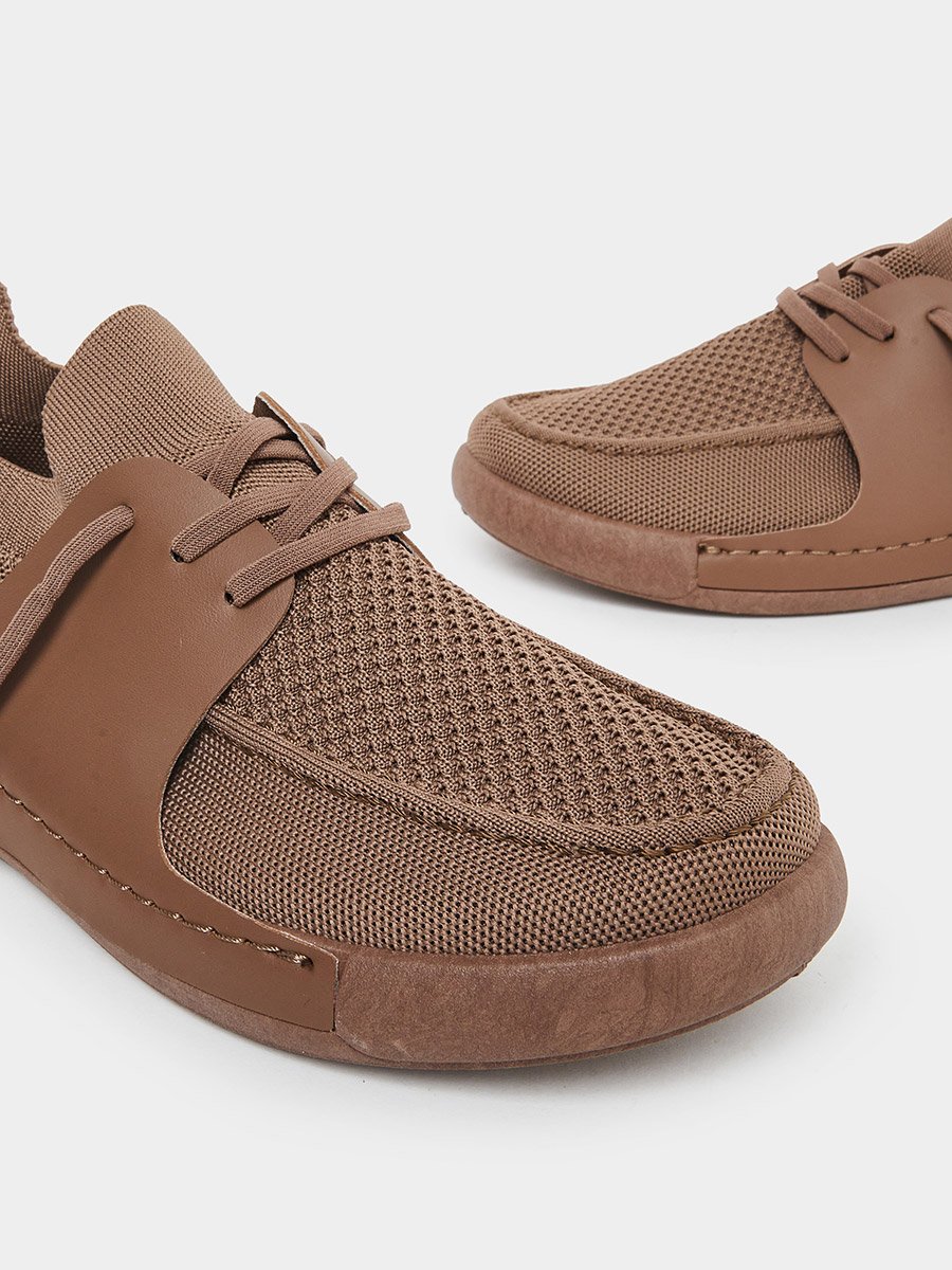 Men Beige Mesh Lace-Up Shoes