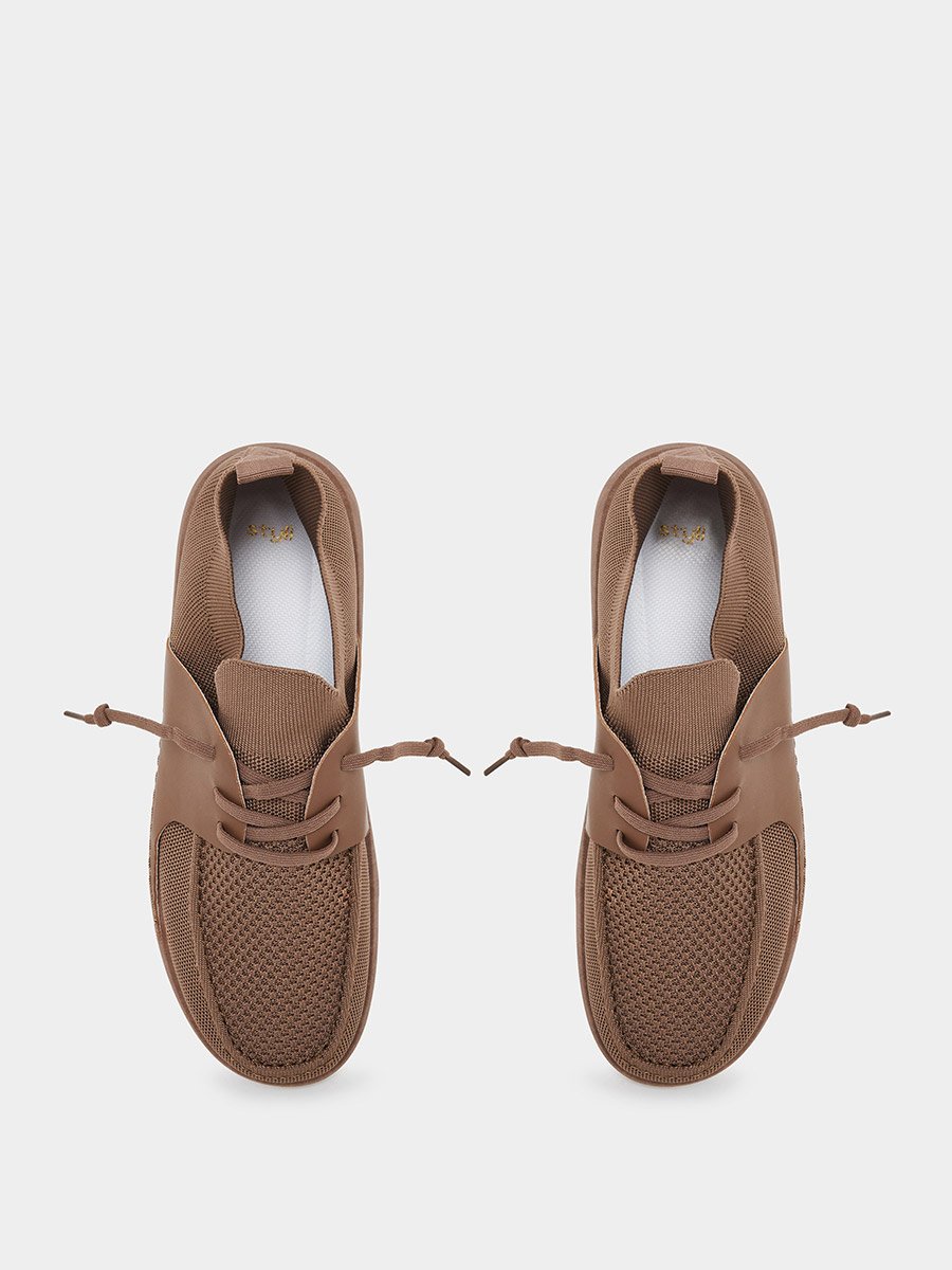 Men Beige Mesh Lace-Up Shoes
