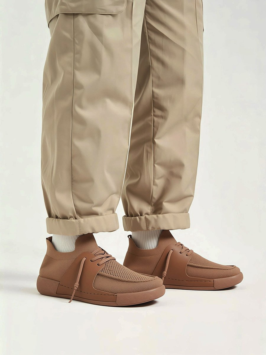 Men Beige Mesh Lace-Up Shoes