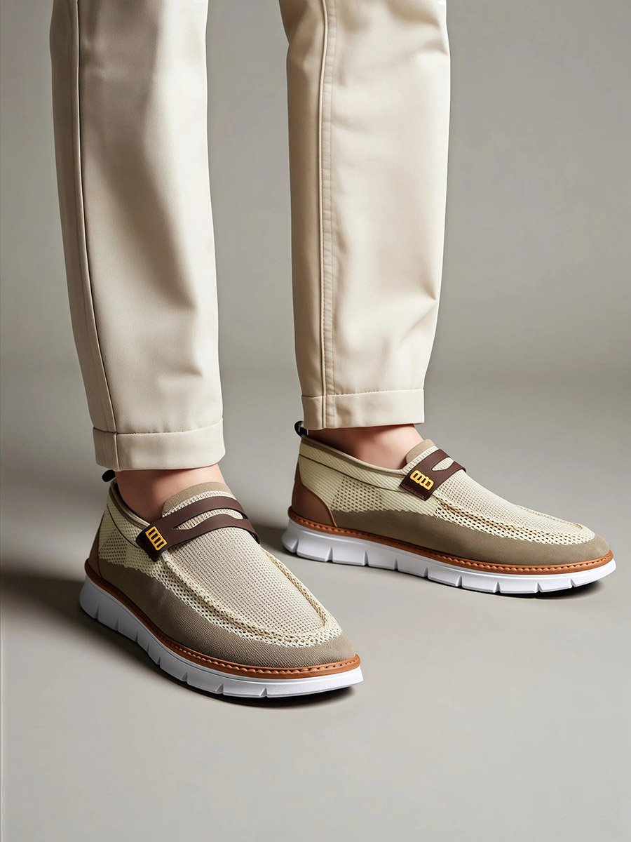 Mesh Upper Contrast Sole Slip-On Shoes