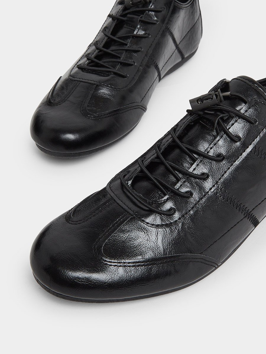 Faux Leather Lace-Up Sneakers