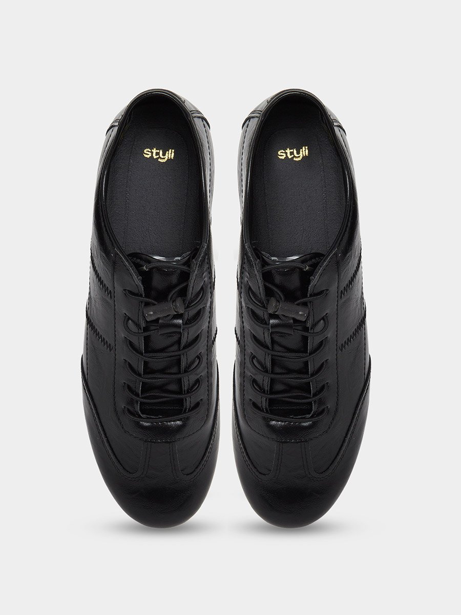 Faux Leather Lace-Up Sneakers