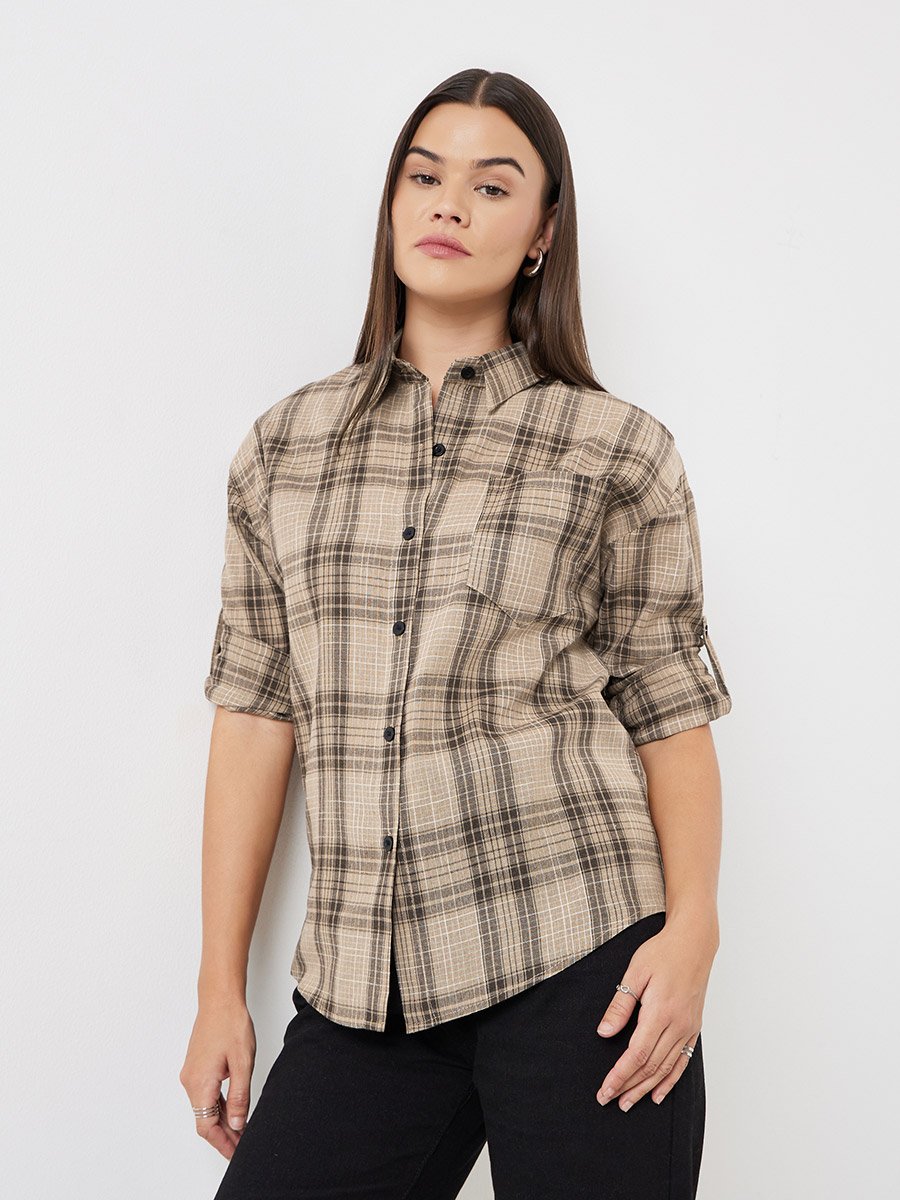 Brown Checked Long Sleeve Shirt