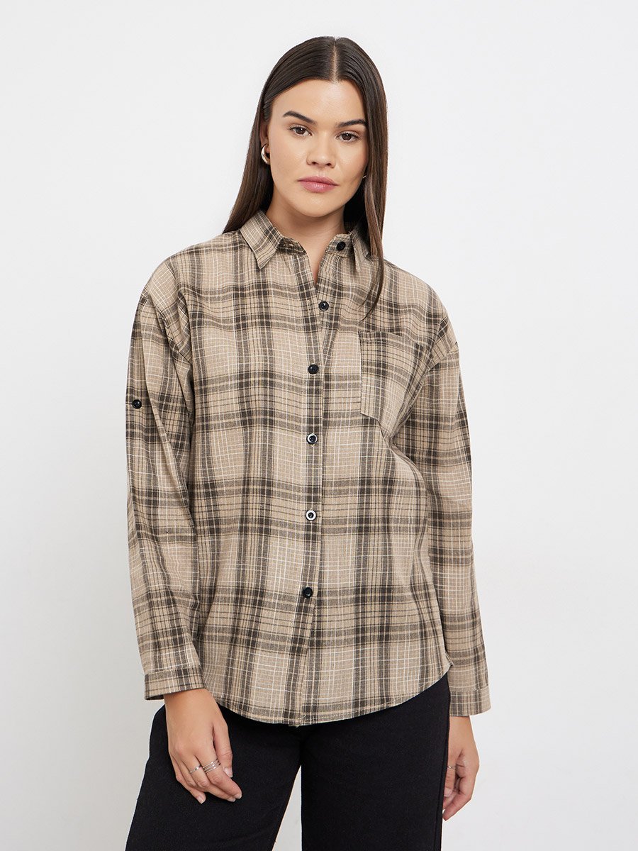 Brown Checked Long Sleeve Shirt