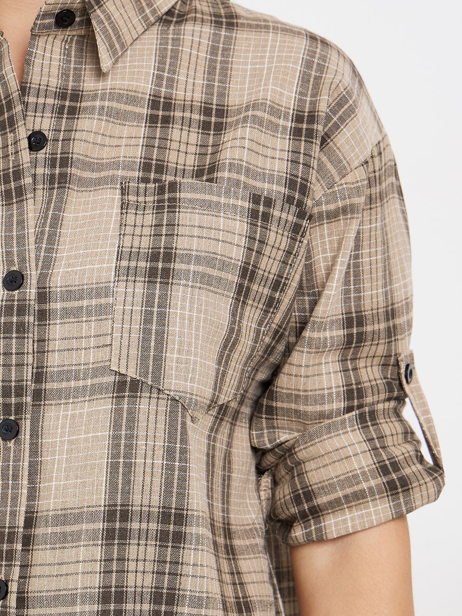 Brown Checked Long Sleeve Shirt