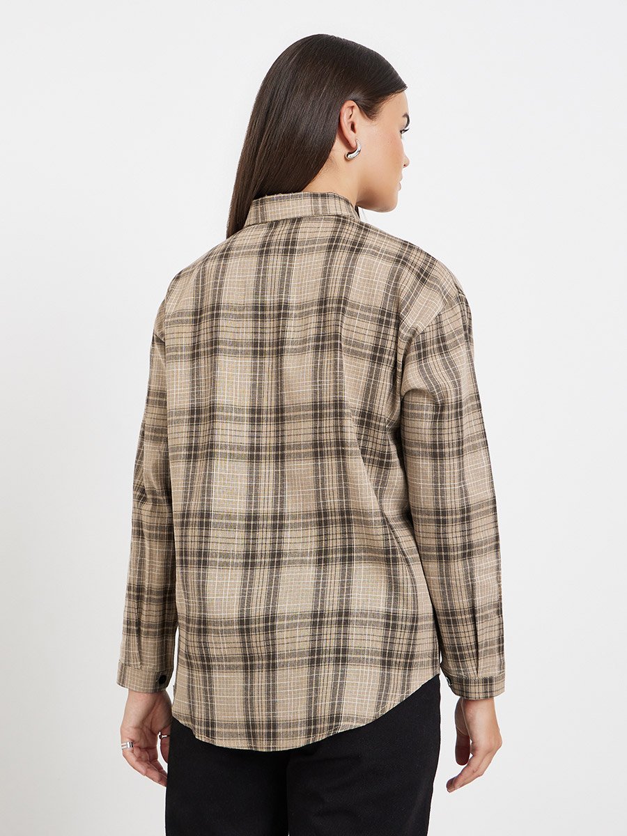 Brown Checked Long Sleeve Shirt