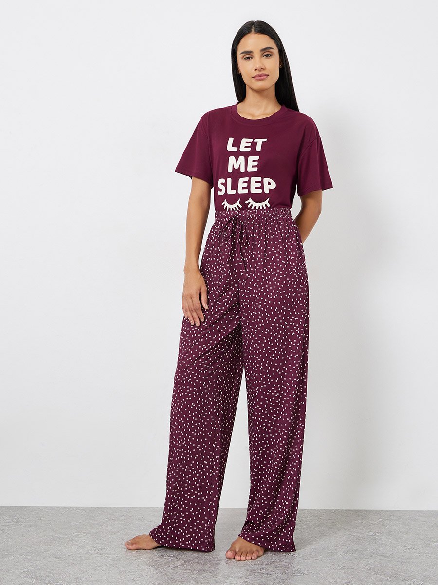 Let Me Sleep Graphic T-Shirt and Spot Print Pyjama Set