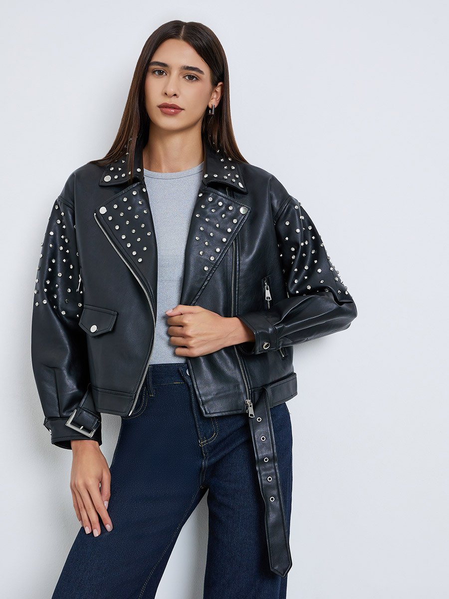 Studded Biker Jacket with Belt