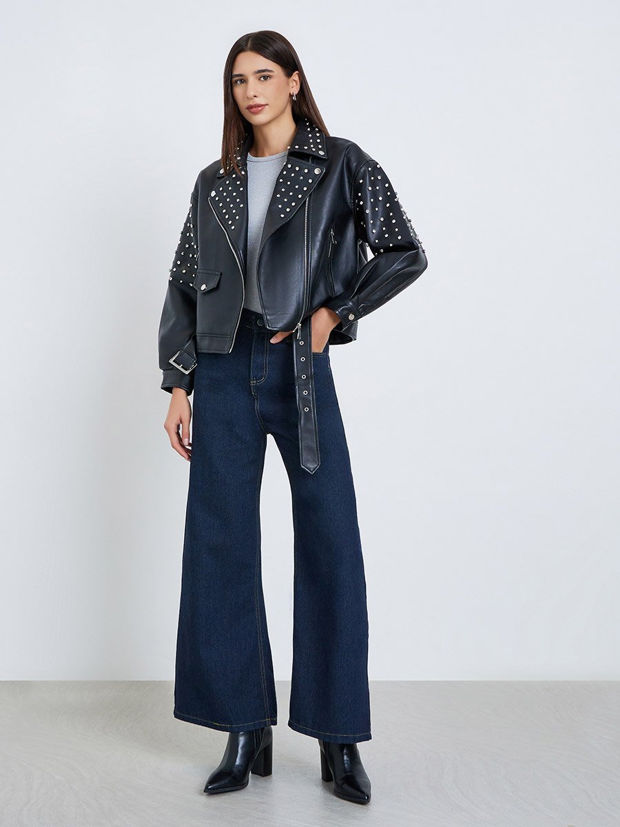 Studded Biker Jacket with Belt