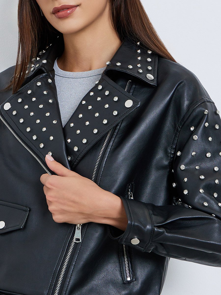 Studded Biker Jacket with Belt