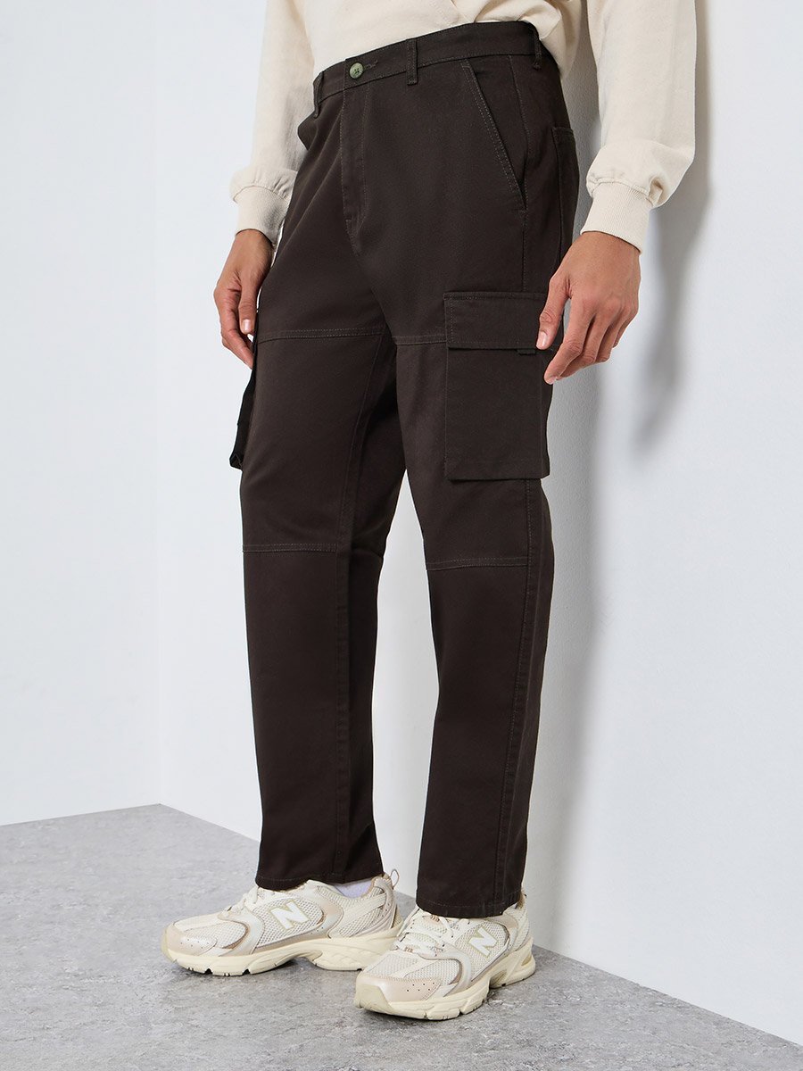 Men Coffee Brown Relaxed Fit Cargo Pants