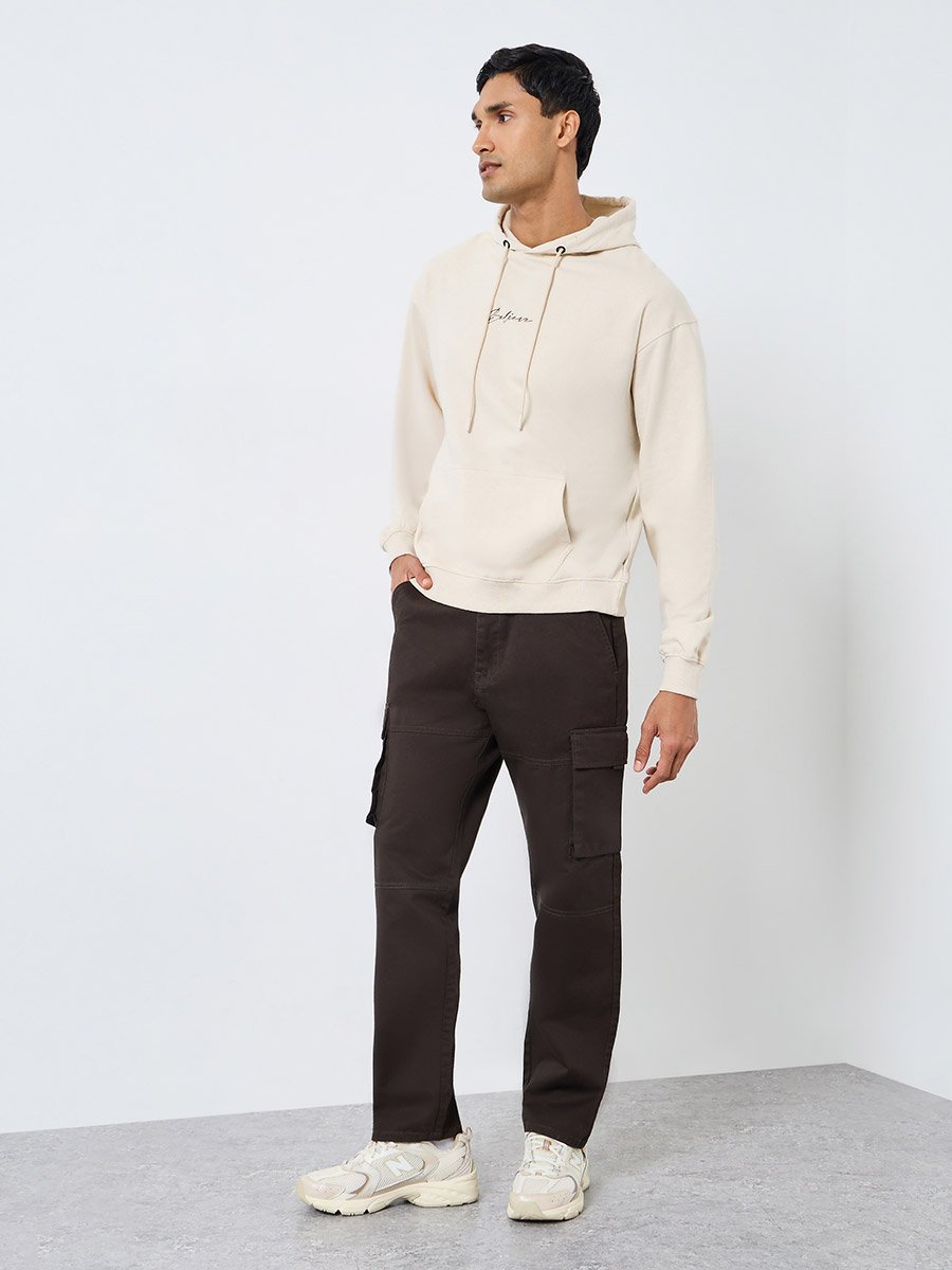 Men Coffee Brown Relaxed Fit Cargo Pants