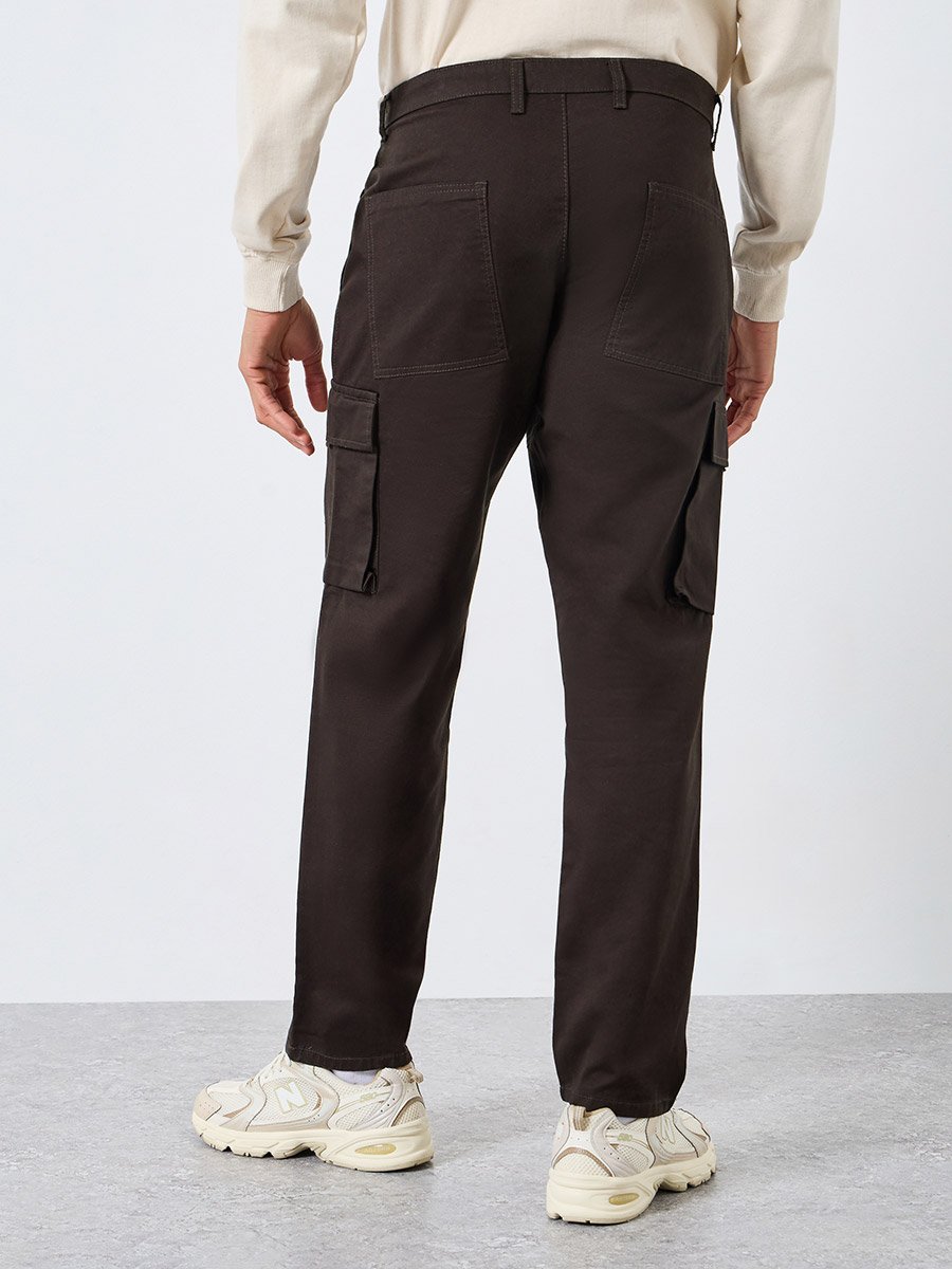 Men Coffee Brown Relaxed Fit Cargo Pants