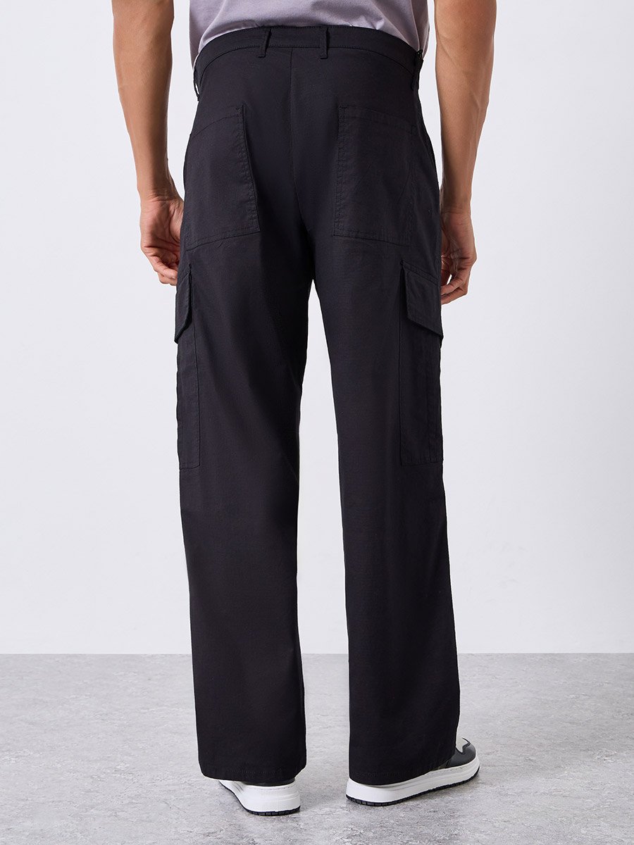 Men Black Oversized Cargo Trousers