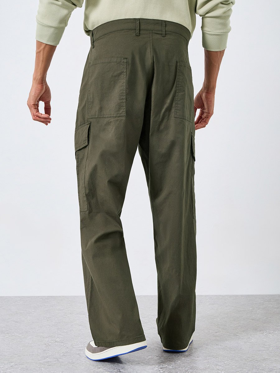 Men Olive Oversized Cargo Trousers