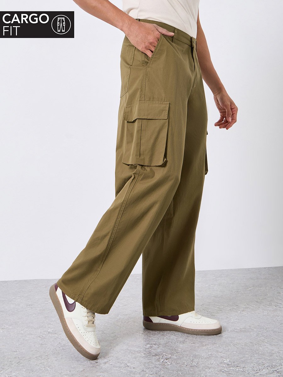 Men Olive Baggy Cargo Pants