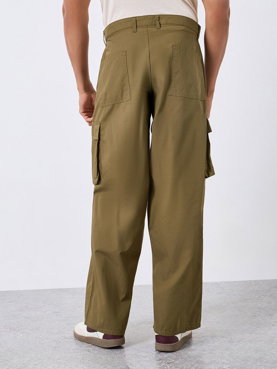 Men Olive Baggy Cargo Pants