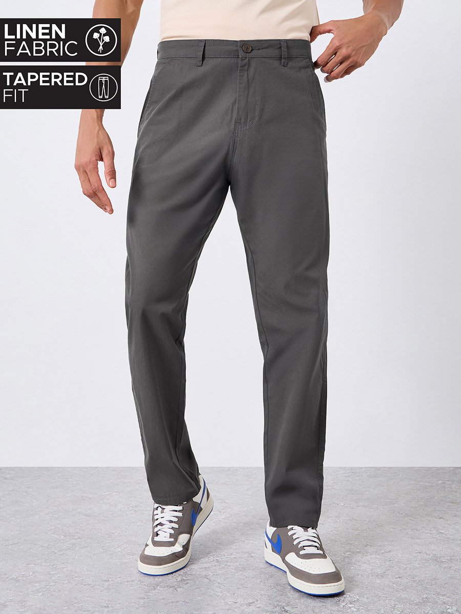 Men Grey Regular Tapered Tailored Trousers