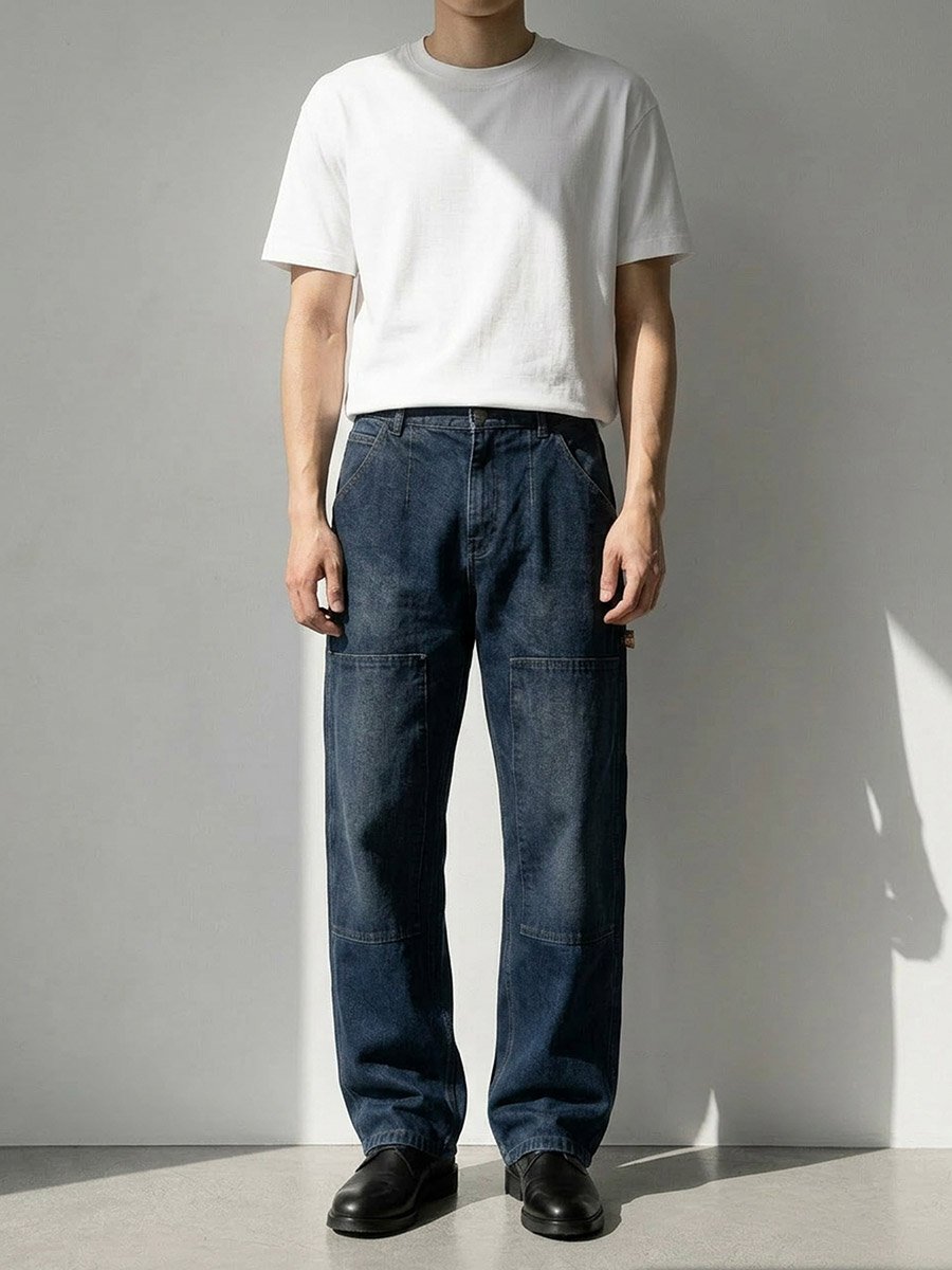 Men Wide Leg Washed Jeans