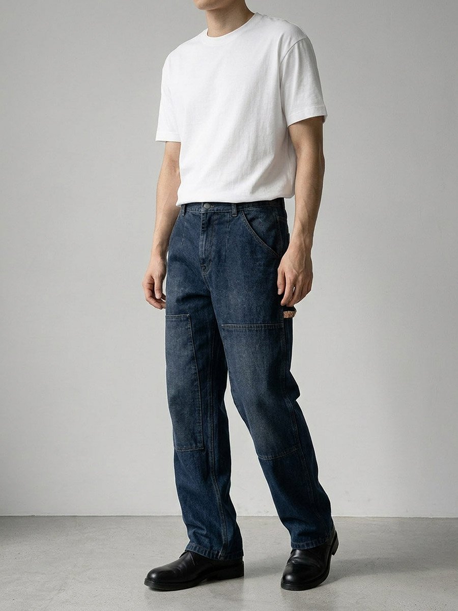 Men Wide Leg Washed Jeans