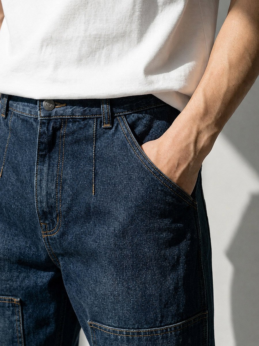 Men Wide Leg Washed Jeans