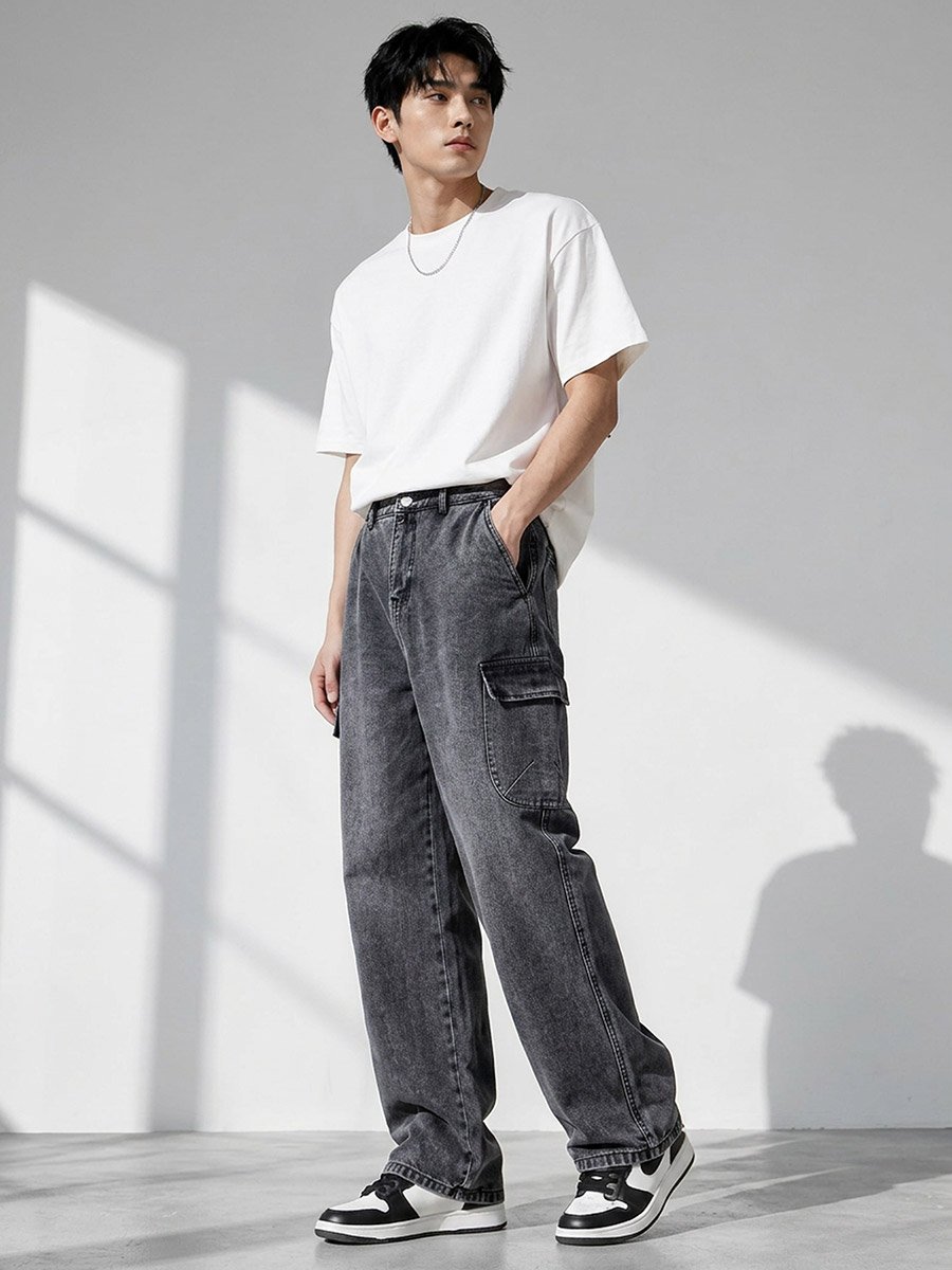 Men Baggy Fit Washed Jeans