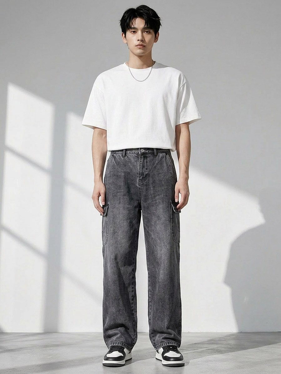 Men Baggy Fit Washed Jeans