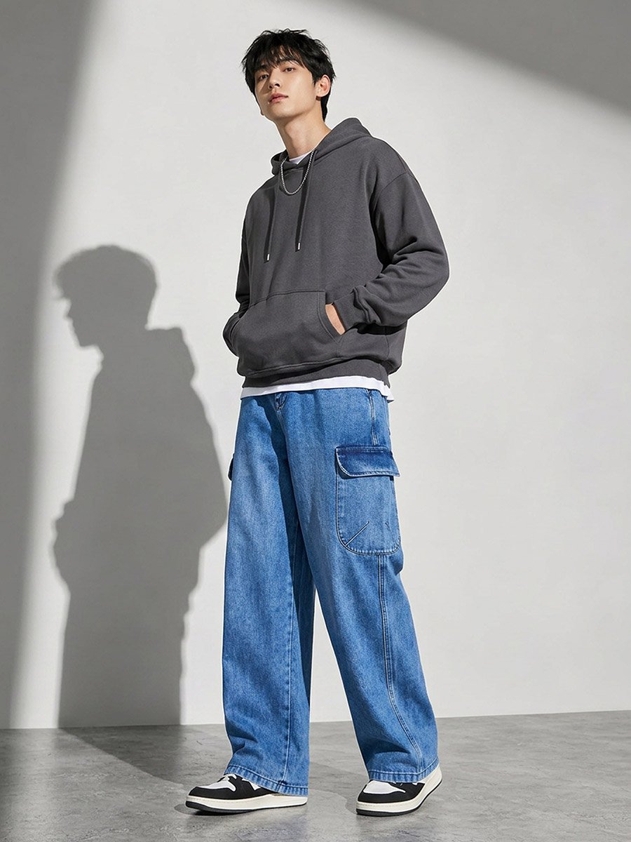 Men Baggy Fit Washed Jeans